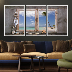Window Wall Art Relaxing Beach Starfish Seashells Nautical