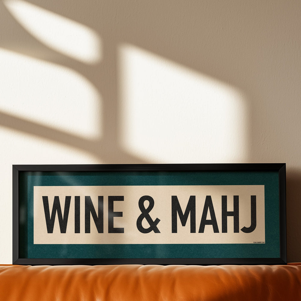 Framed Wine & Mahj Mahjong Art Scroll Sign