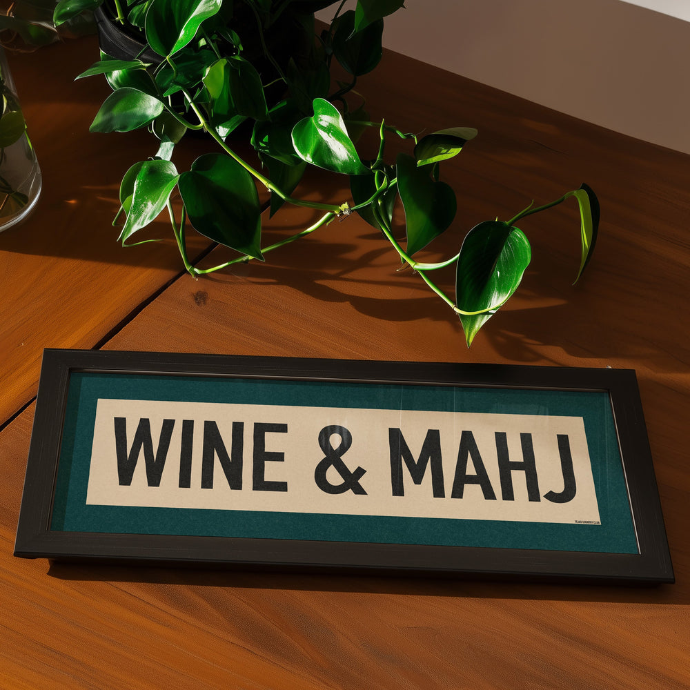 Framed Wine & Mahj Mahjong Art Scroll Sign
