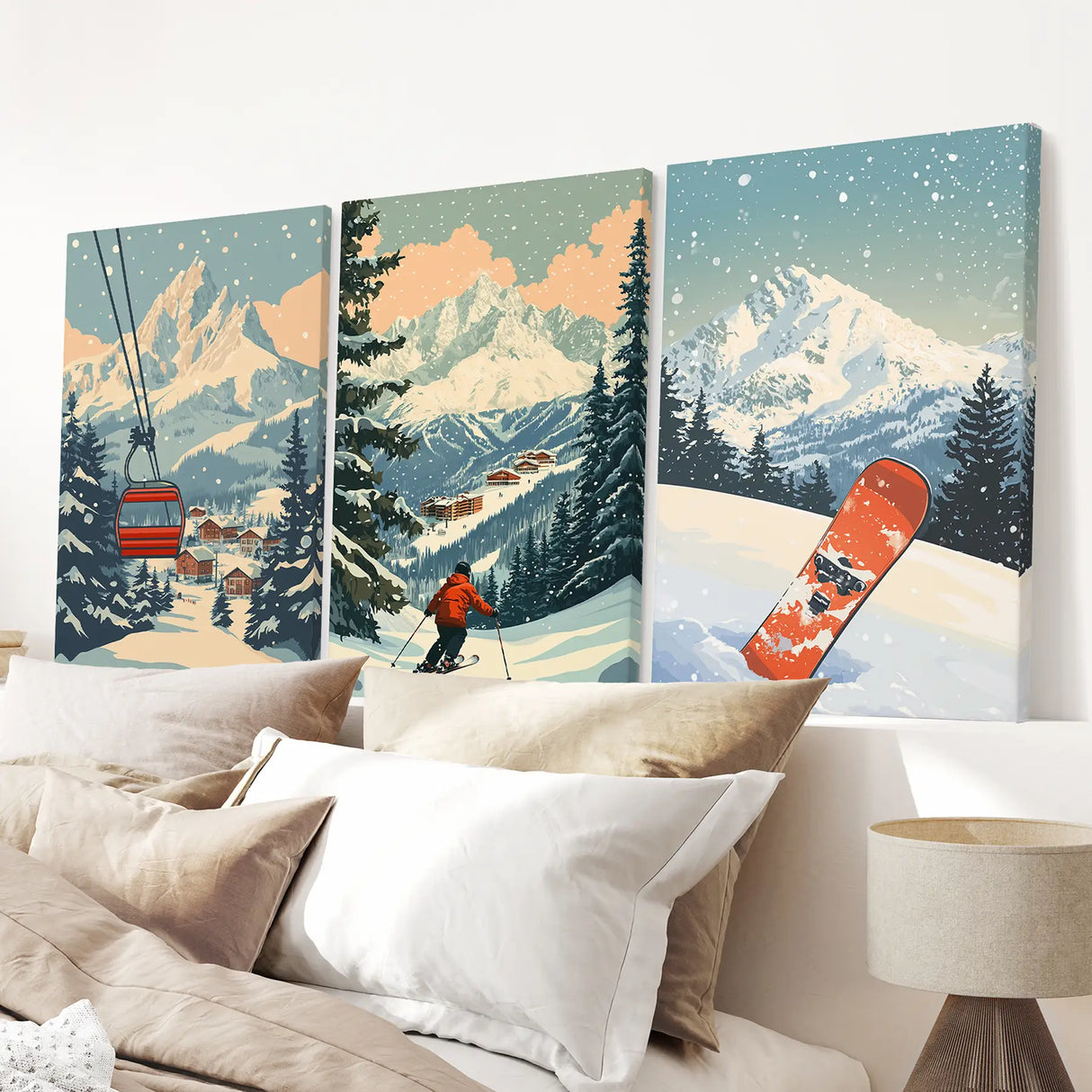 Vintage Ski Poster Set of 3. Snowboard, Skier & Ski Lift Wall Art