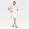 Women's Eyelet Balloon Elbow Sleeve Mini Shirtdress - A New Day White XXL