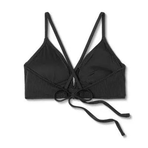 Shade & Shore Women's Longline V-Cut Bikini Top Swimsuit Back Tie Swimwear Black