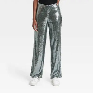 A New Day Women's Relaxed Leg High Rise Sequin Trouser Pants