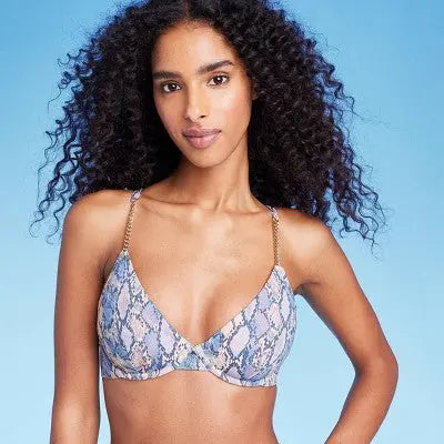 Women's Underwire Chain Strap Detail Bikini Top - Shade & Shore Blue Snake Print