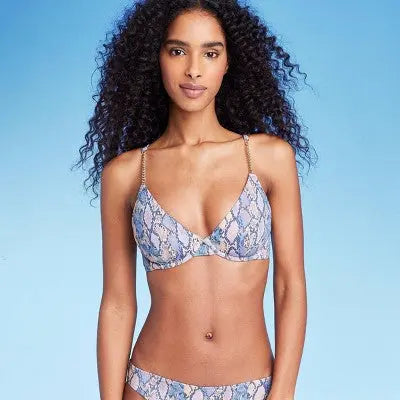 Women's Underwire Chain Strap Detail Bikini Top - Shade & Shore Blue Snake Print