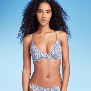 Women's Underwire Chain Strap Detail Bikini Top - Shade & Shore Blue Snake Print
