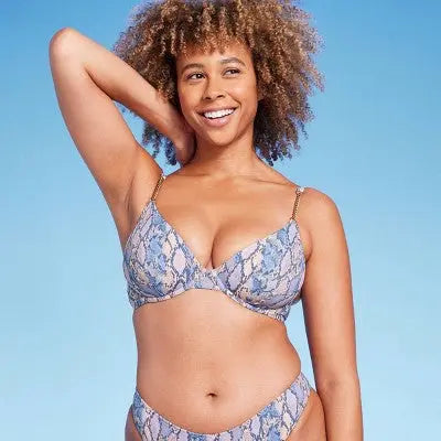 Women's Underwire Chain Strap Detail Bikini Top - Shade & Shore Blue Snake Print