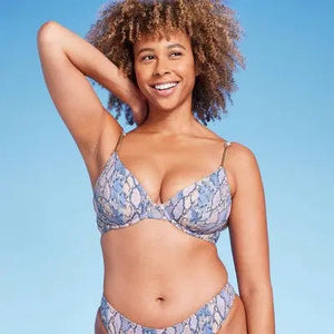 Women's Underwire Chain Strap Detail Bikini Top - Shade & Shore Blue Snake Print