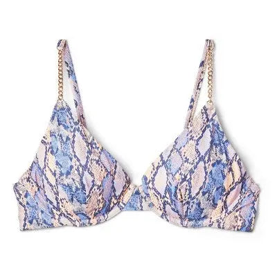 Women's Underwire Chain Strap Detail Bikini Top - Shade & Shore Blue Snake Print