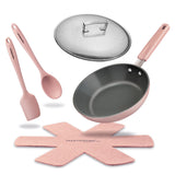 MASTERPAN Ceramic Nonstick Stovetop Oven Frypan & Skillet & Stainless Steel Lid Set, Clay Color 9.5"(24cm)