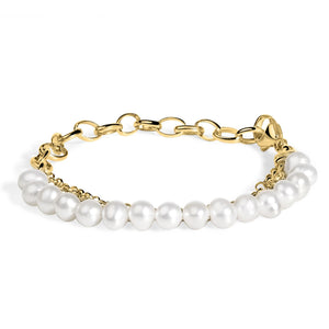 18K Yellow Gold Vermeil Cultured Pearl Station Link Bracelet