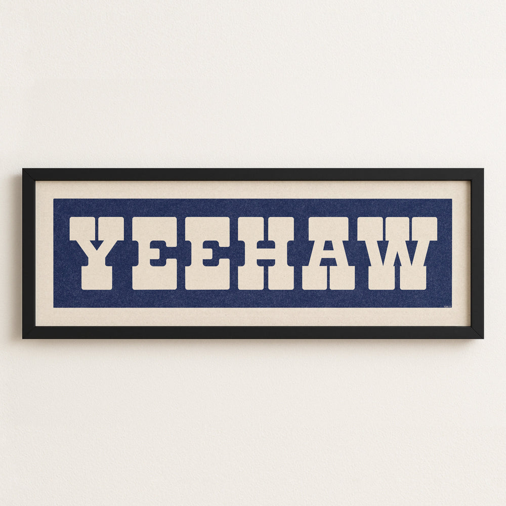 Framed YEEHAW Sign Blue & White Art Print
