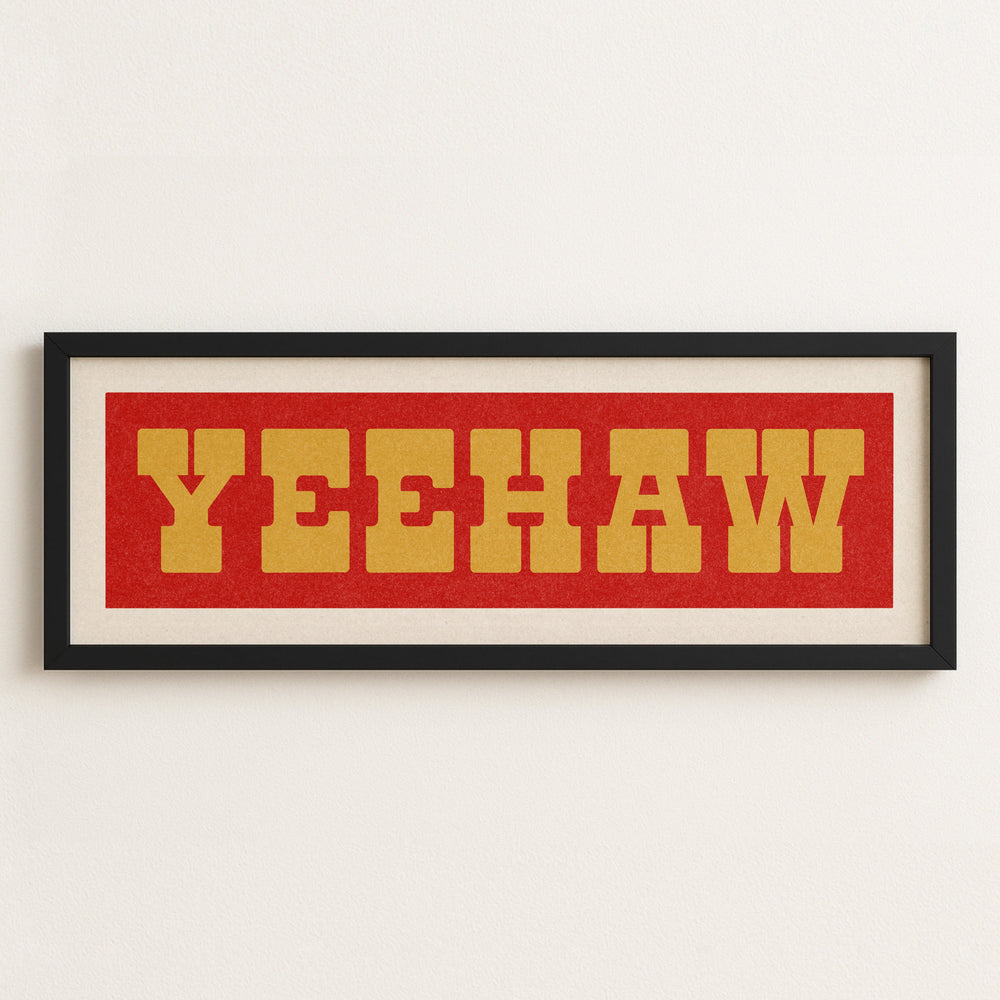 Framed YEEHAW Sign Red & Gold Art Print