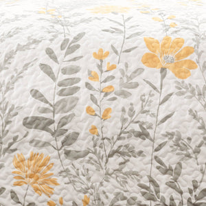 Full/Queen size Yellow Grey Floral Light Thin Cotton Polyester Blend Quilt Set