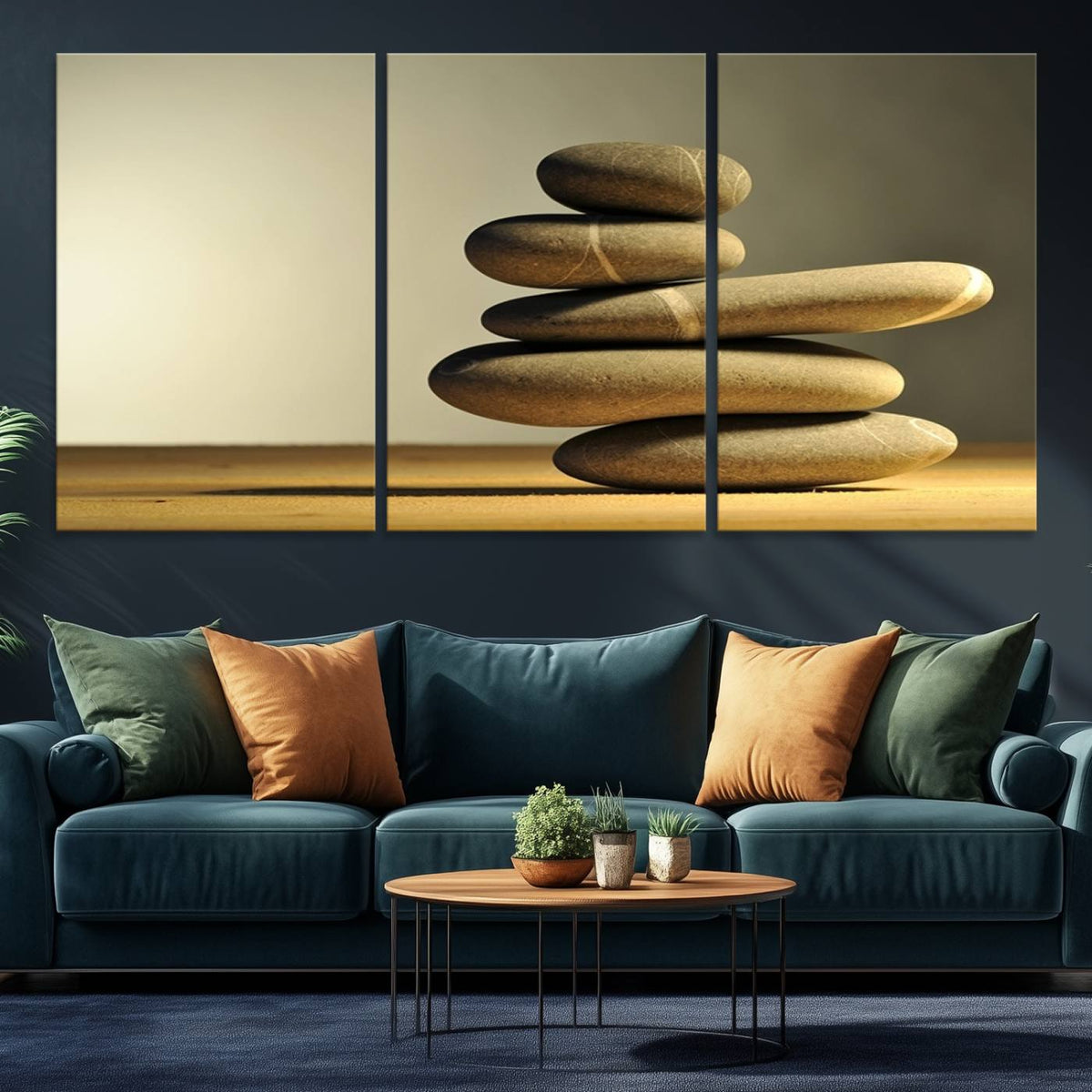 Yellow Zen Stones on Yellow Background Wall Art Yoga Zen
