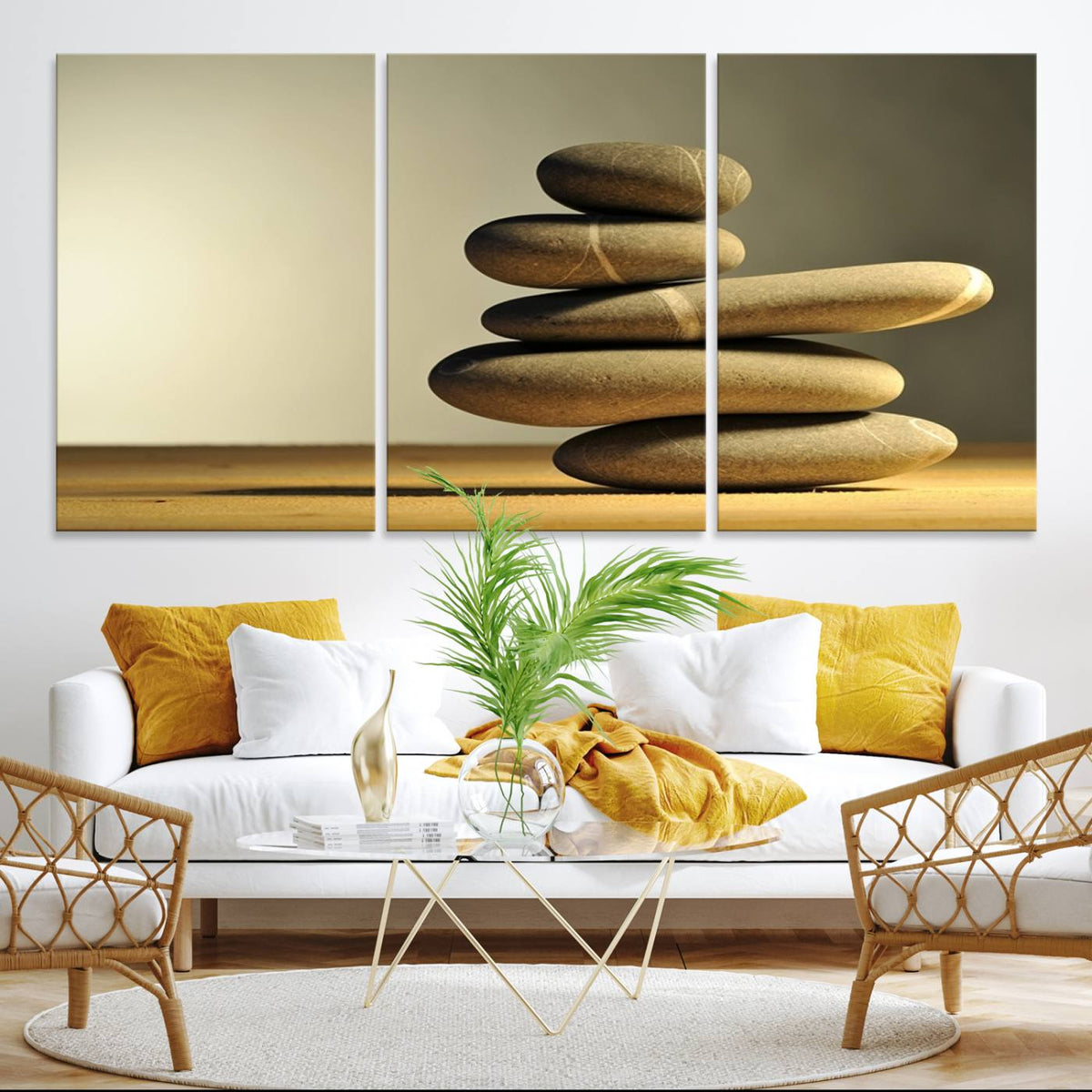 Yellow Zen Stones on Yellow Background Wall Art Yoga Zen