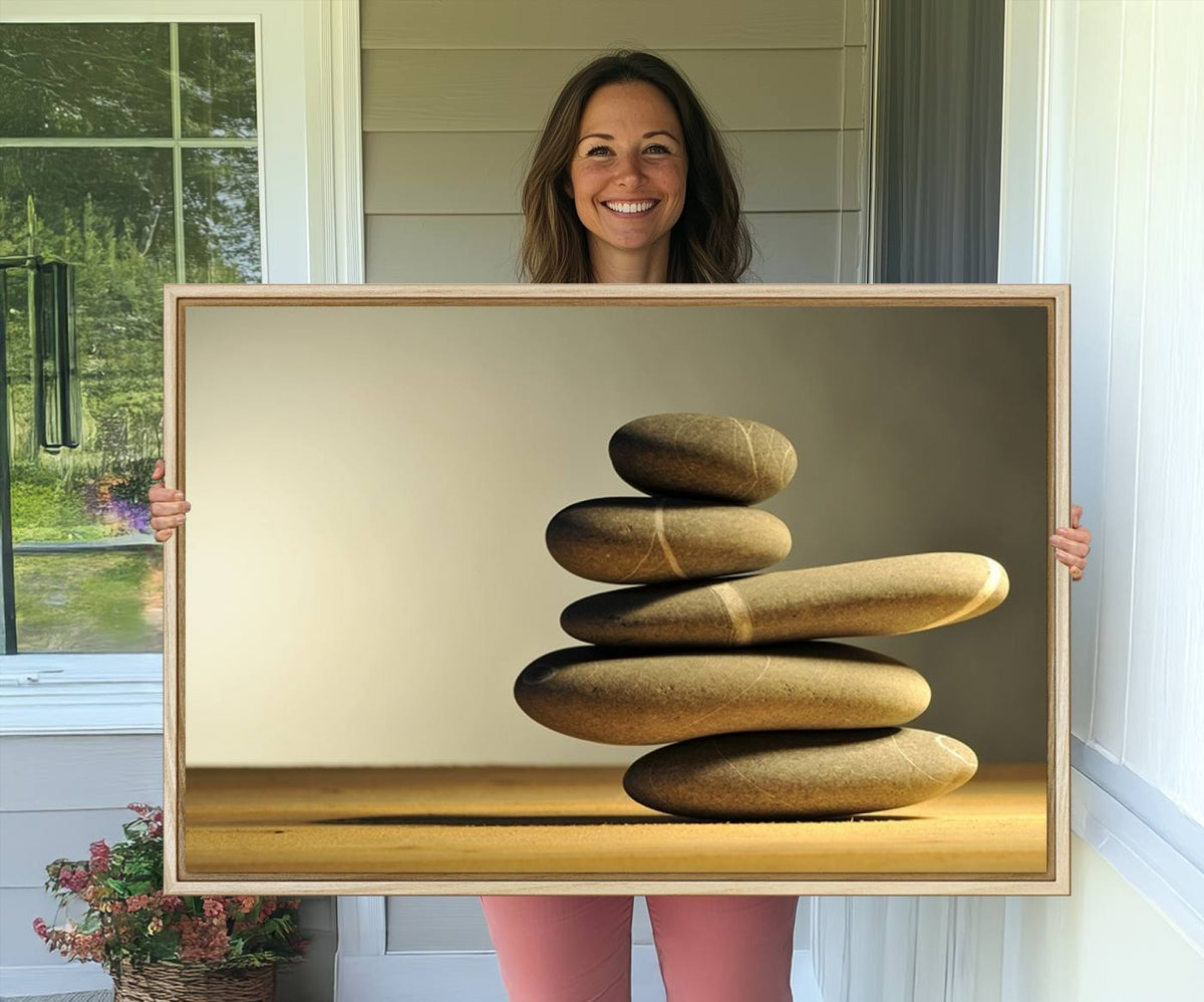 Yellow Zen Stones on Yellow Background Wall Art Yoga Zen