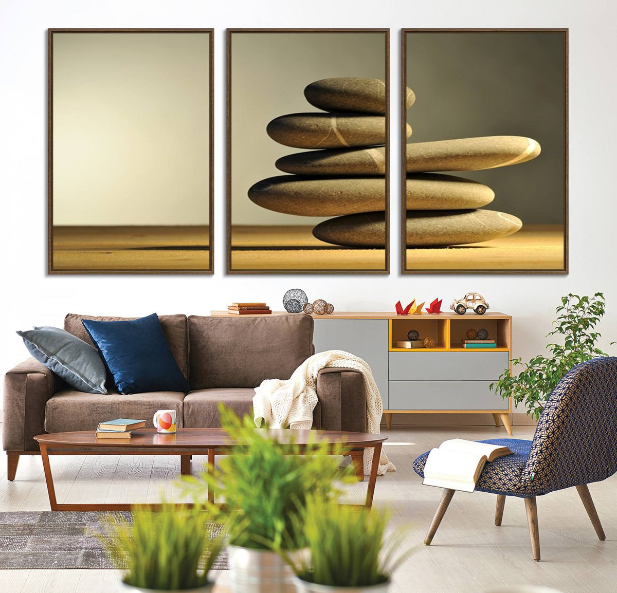 Yellow Zen Stones on Yellow Background Wall Art Yoga Zen