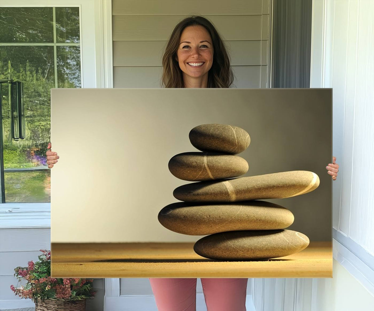 Yellow Zen Stones on Yellow Background Wall Art Yoga Zen