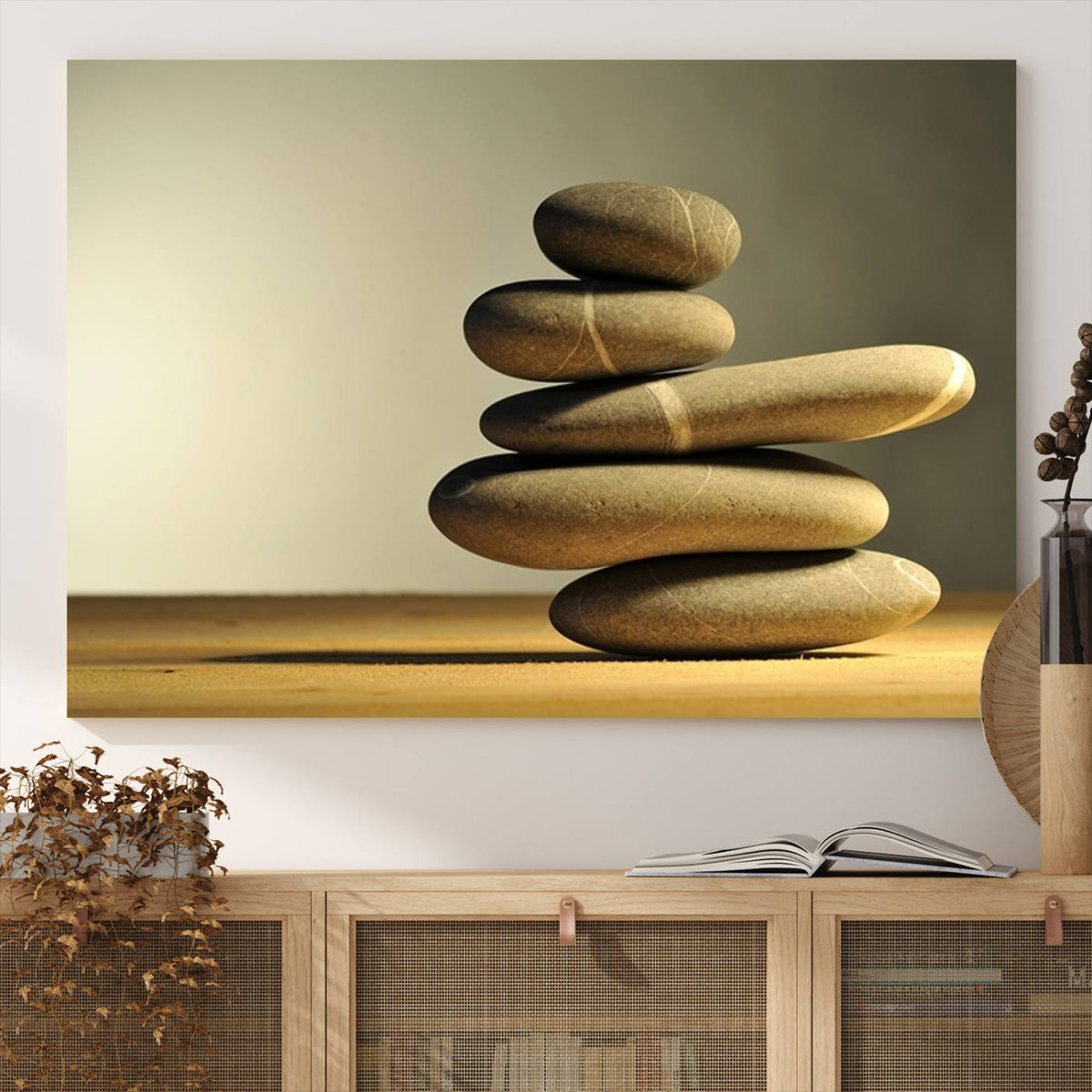 Yellow Zen Stones on Yellow Background Wall Art Yoga Zen