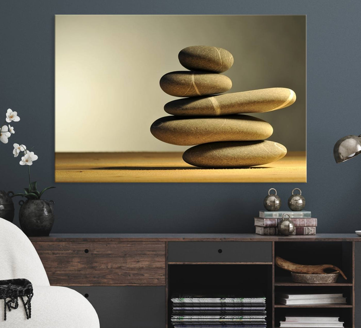 Yellow Zen Stones on Yellow Background Wall Art Yoga Zen
