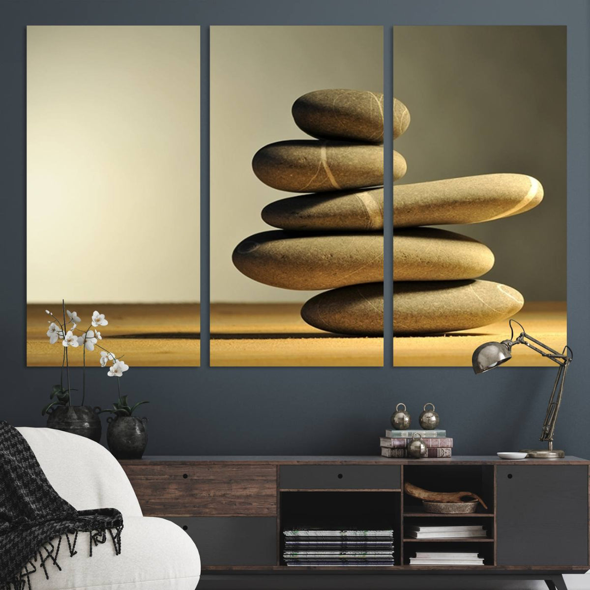 Yellow Zen Stones on Yellow Background Wall Art Yoga Zen