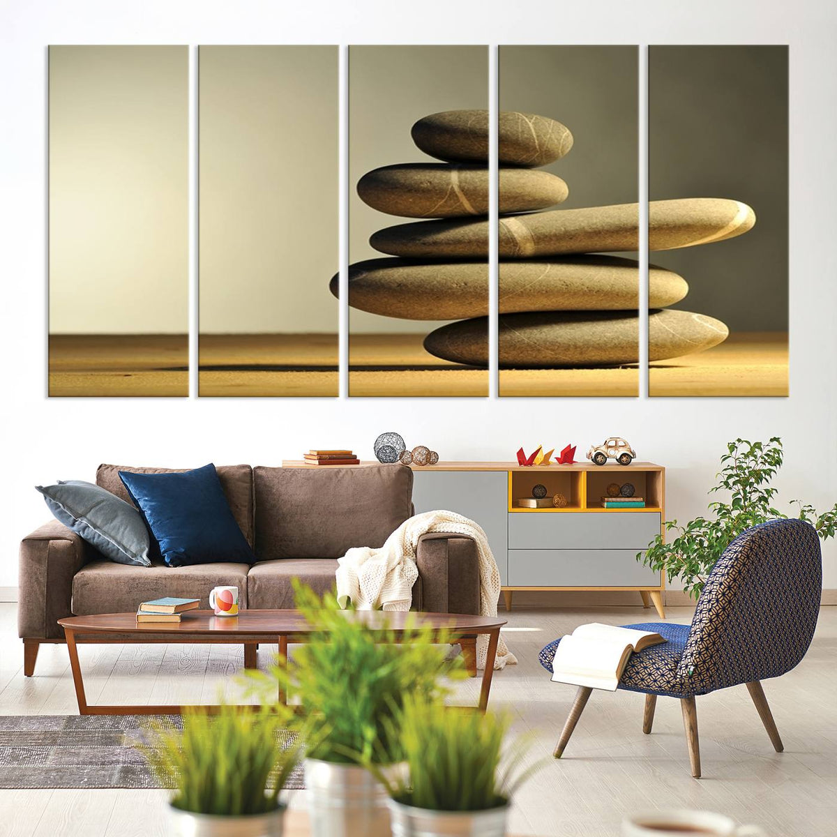 Yellow Zen Stones on Yellow Background Wall Art Yoga Zen