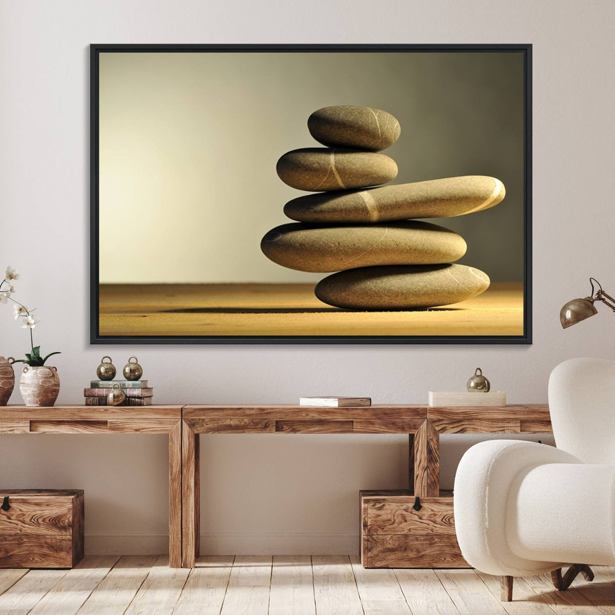 Yellow Zen Stones on Yellow Background Wall Art Yoga Zen