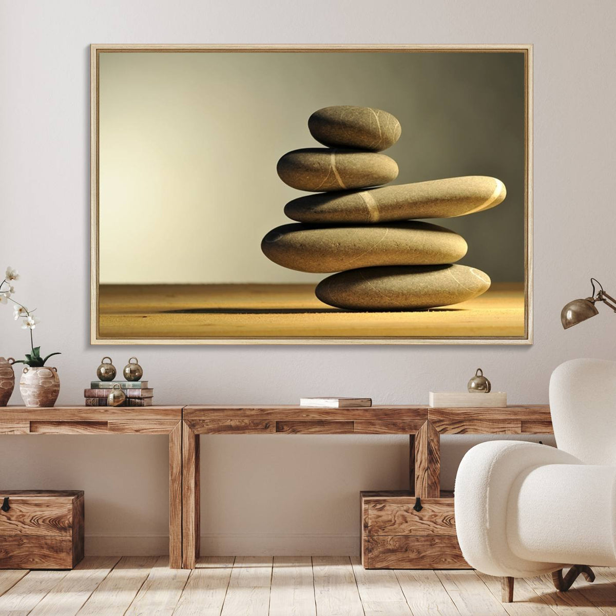 Yellow Zen Stones on Yellow Background Wall Art Yoga Zen