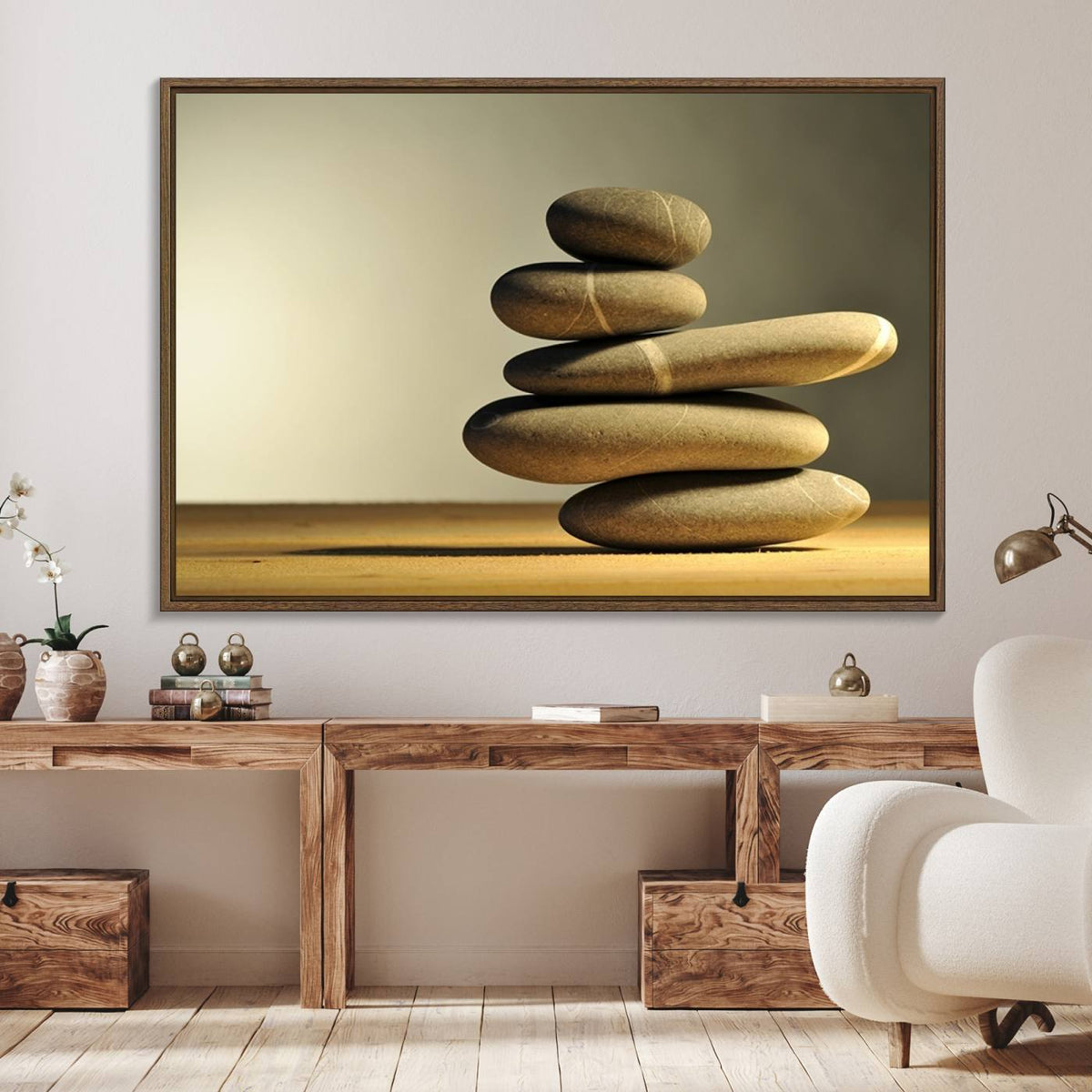 Yellow Zen Stones on Yellow Background Wall Art Yoga Zen