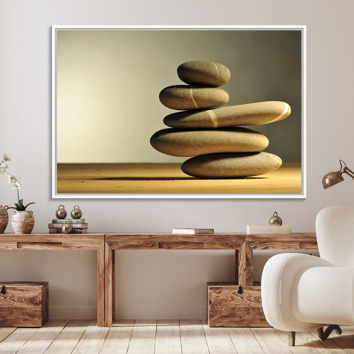 Yellow Zen Stones on Yellow Background Wall Art Yoga Zen