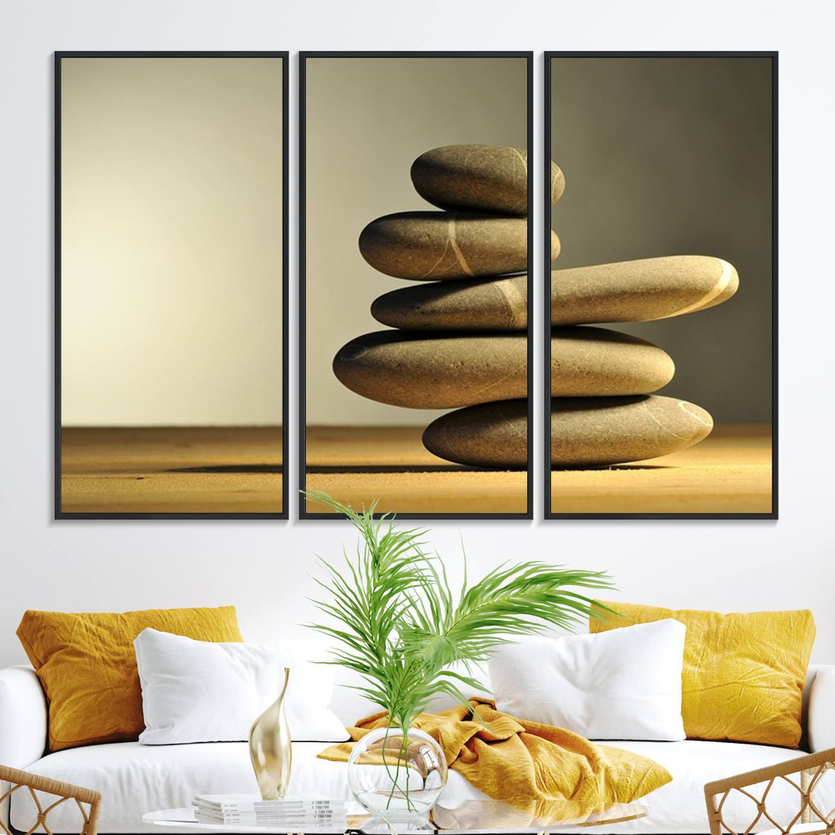 Yellow Zen Stones on Yellow Background Wall Art Yoga Zen