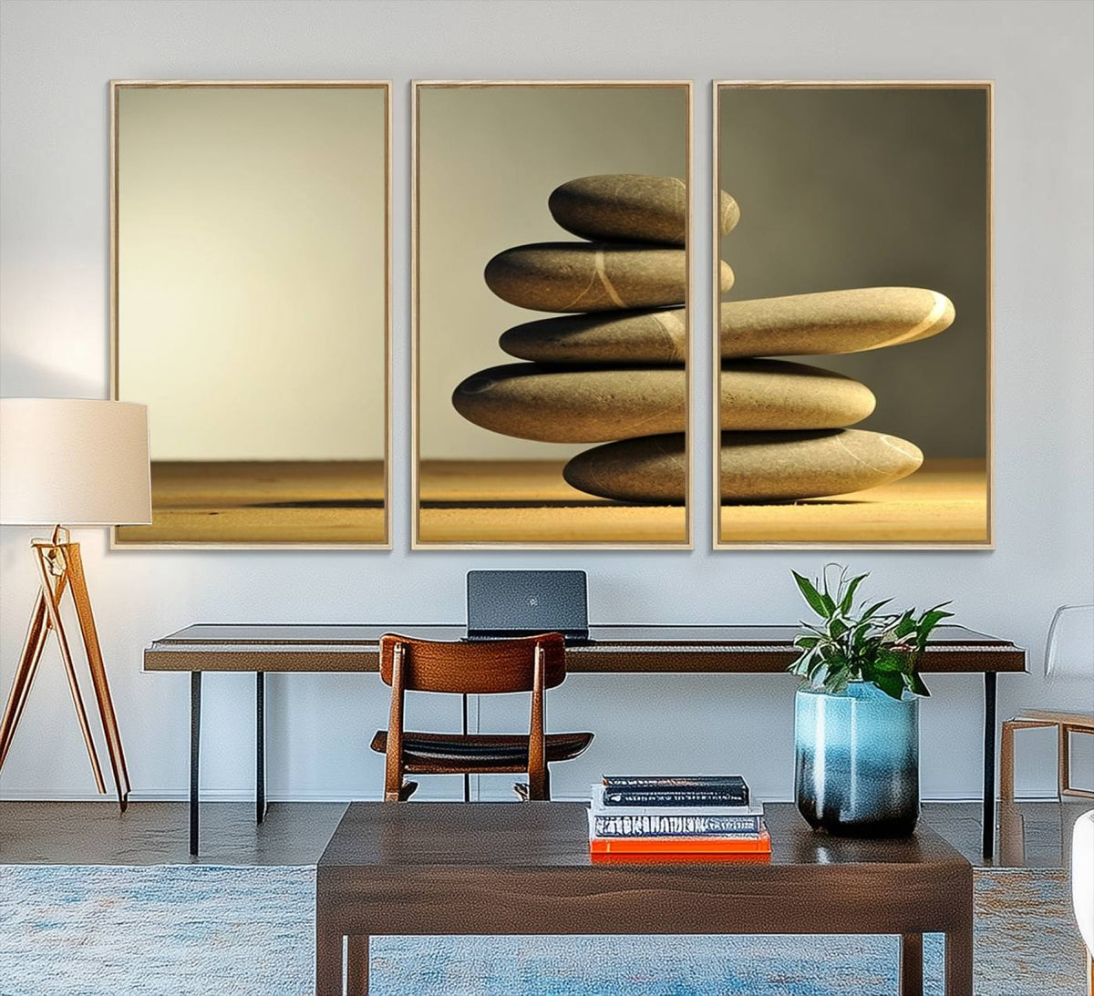 Yellow Zen Stones on Yellow Background Wall Art Yoga Zen