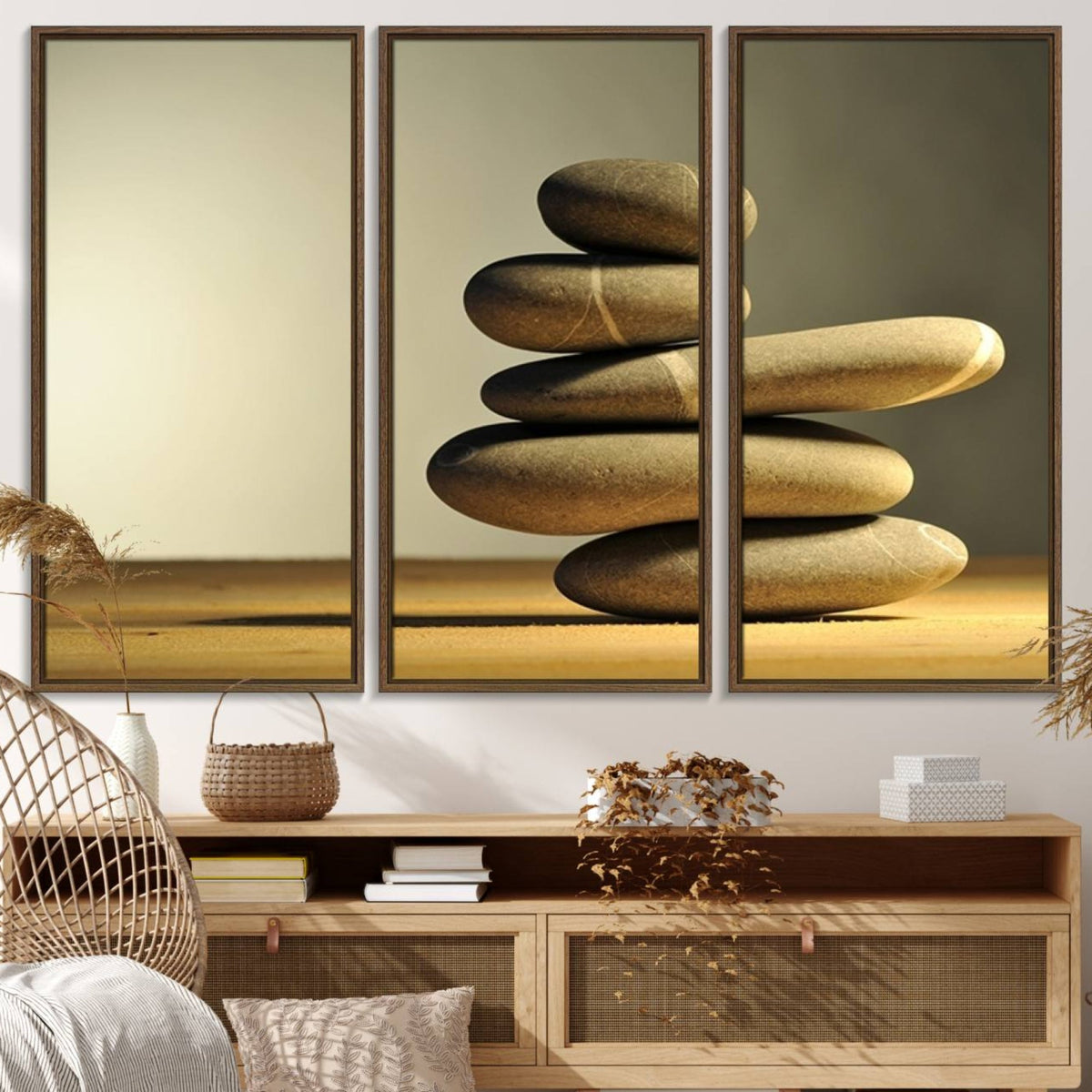 Yellow Zen Stones on Yellow Background Wall Art Yoga Zen