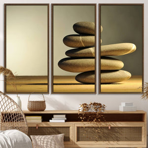 Yellow Zen Stones on Yellow Background Wall Art Yoga Zen
