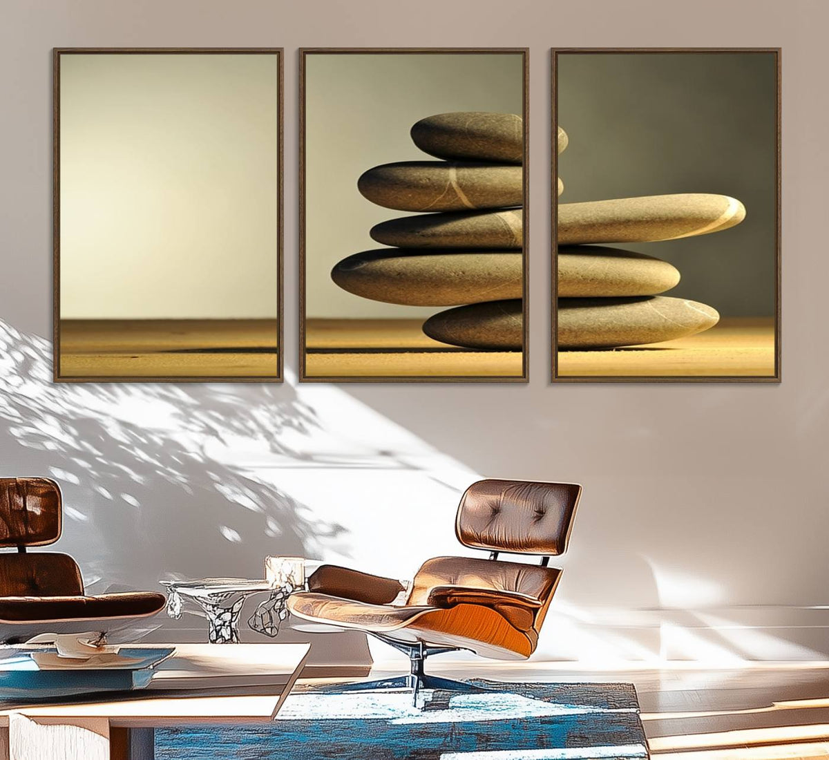 Yellow Zen Stones on Yellow Background Wall Art Yoga Zen