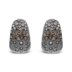 Black Rhodium over 18K White Gold 2 1/4 Cttw Prong and Bezel Set White and Brown Diamond Huggy Hoop Earring (F-G/Brown Color, VS1-VS2 Clarity)