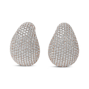 18K Rose Gold 13 1/5 Cttw Micro-Pave Diamond Sculptural Design Statement Omega Back Earrings (G-H Color, SI1-SI2 Clarity)