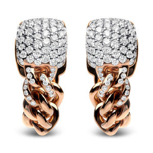 18K Rose Gold 3/4 Cttw Round Diamond Pave Cuban Chain Huggie Earrings (G-H Color, SI1-SI2 Clarity)