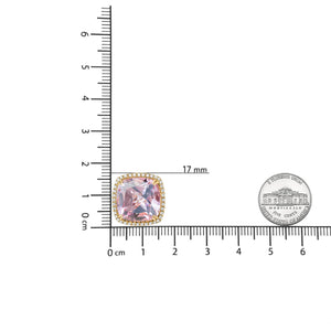 18K Rose and White Gold 9/10 Cttw Round Diamond and 15mm Cushion Cut Rose De France Pink Amethyst Gemstone Clip On Stud Earring (G-H Color, SI1-SI2 Clarity)