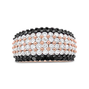 18K Rose Gold 2 1/5 Cttw Black and White Diamond 6 Row Band Ring (F-G and Black Color, VS1-VS2 Clarity) - Ring Size 7