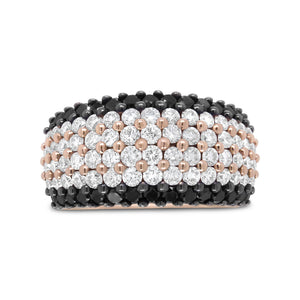 18K Rose Gold 2 1/5 Cttw Black and White Diamond 6 Row Band Ring (F-G and Black Color, VS1-VS2 Clarity)