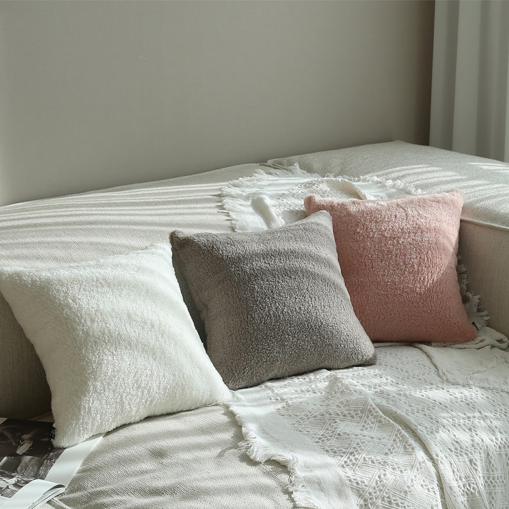 Set of 2 Teddy Faux Fluffy Solid Color Throw Pillows covers size 18"x18"