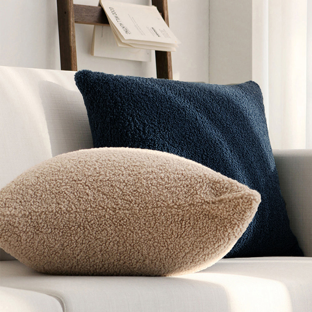 Set of 2 Teddy Faux Fluffy Solid Color Throw Pillows covers With Inserts  size 18"x18"