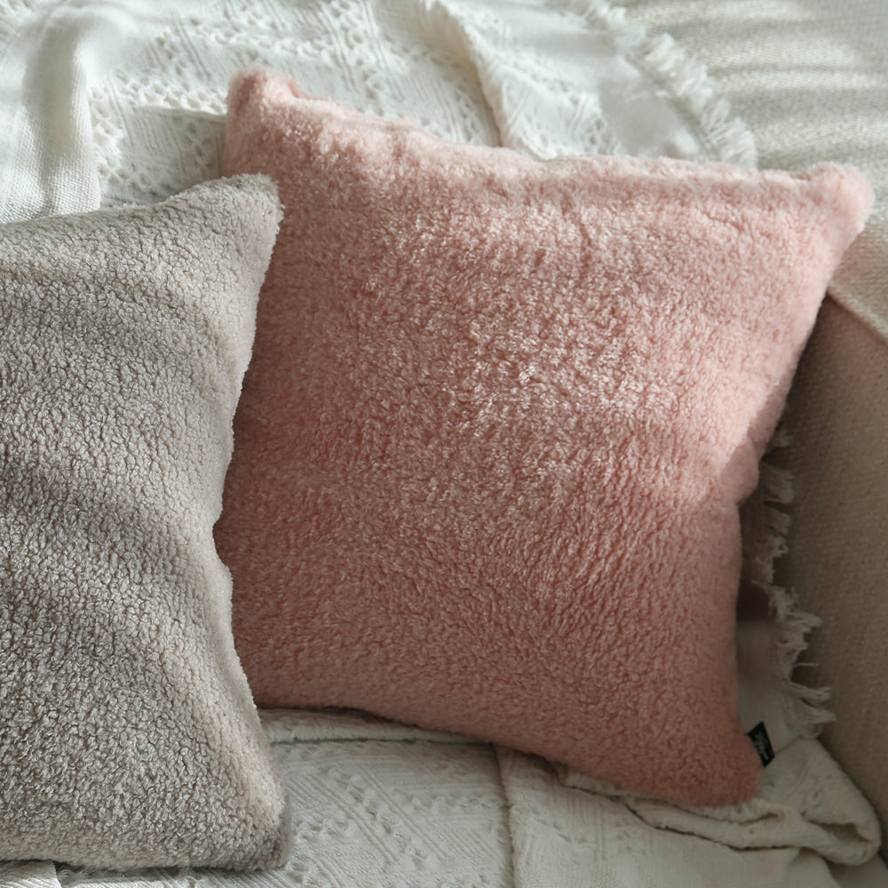 Set of 2 Teddy Faux Fluffy Solid Color Throw Pillows covers With Inserts  size 18"x18"