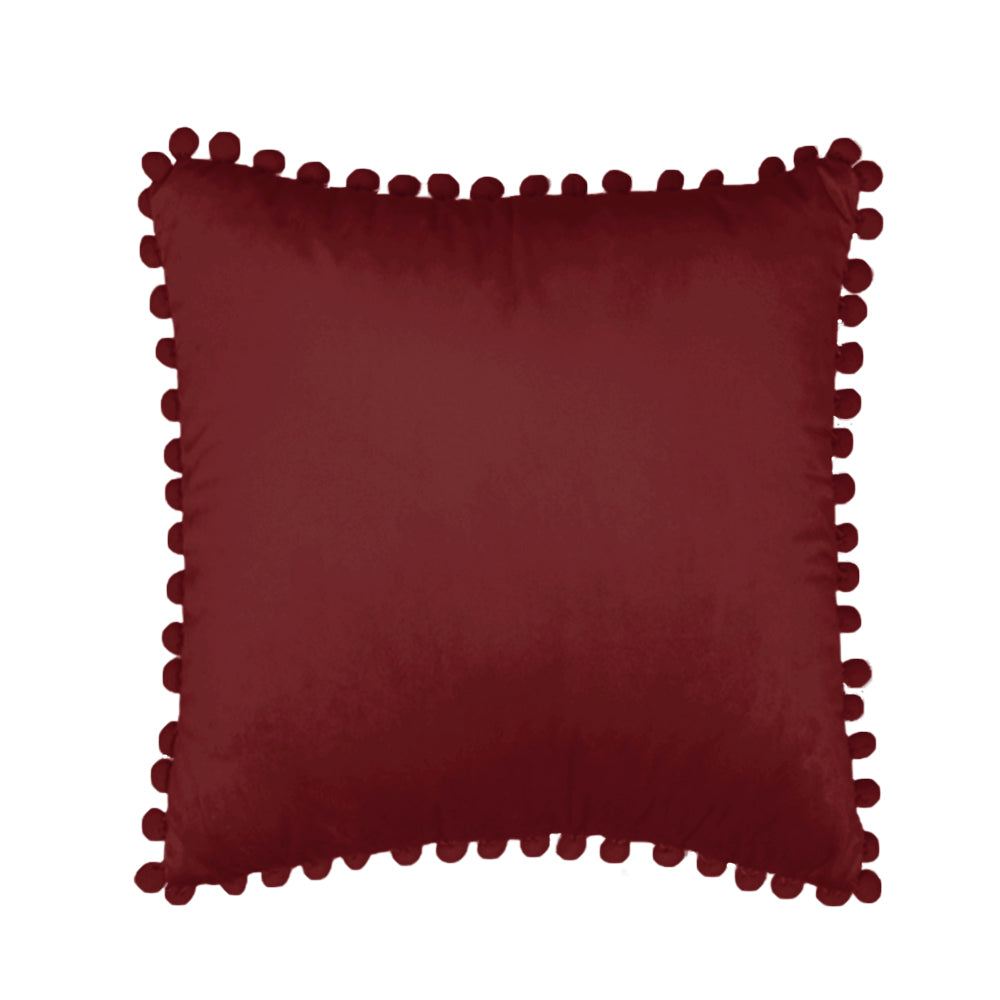 18''x18'' Velvet Pom-Pom Throw Pillow | 7 Colors – Soft & Playful Ball Trim Design | Fun Couch & Bedroom Accent | Insert Included