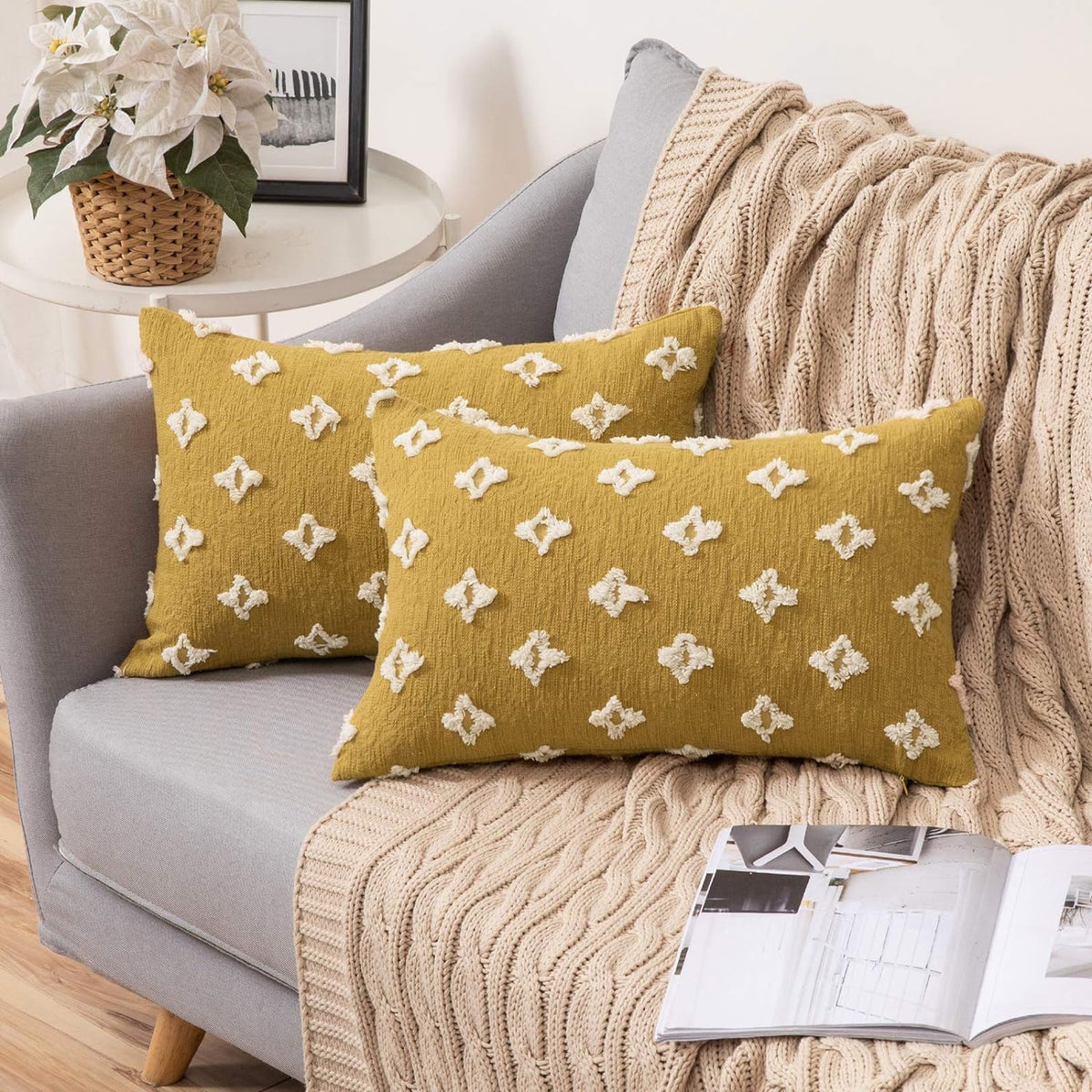 12''x20'' Tufted Floral lumbar support 100% cotton Throw Pillow | 7 Co ...