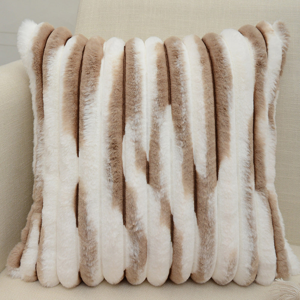 18"x18" Ribbed Ombre Faux Fur Pillow 5 Colors – Ultra-Soft Two-Tone Design Luxury Textured Accent Insert Included