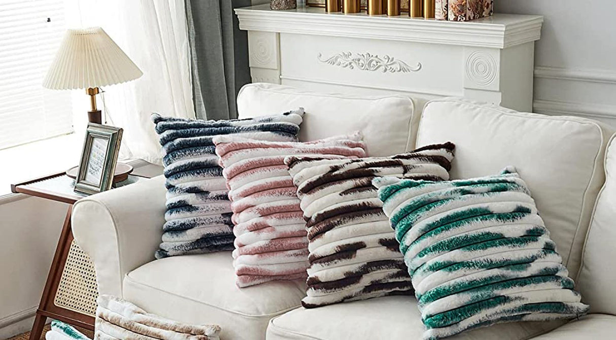 Set of 2 Polyester faux fur Throw Square Pillows  size 18"x18" Ombre colors