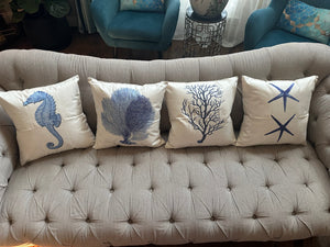 Set of 4 Square Cloth Throw Pillow covers Ocean themes 18"x18"